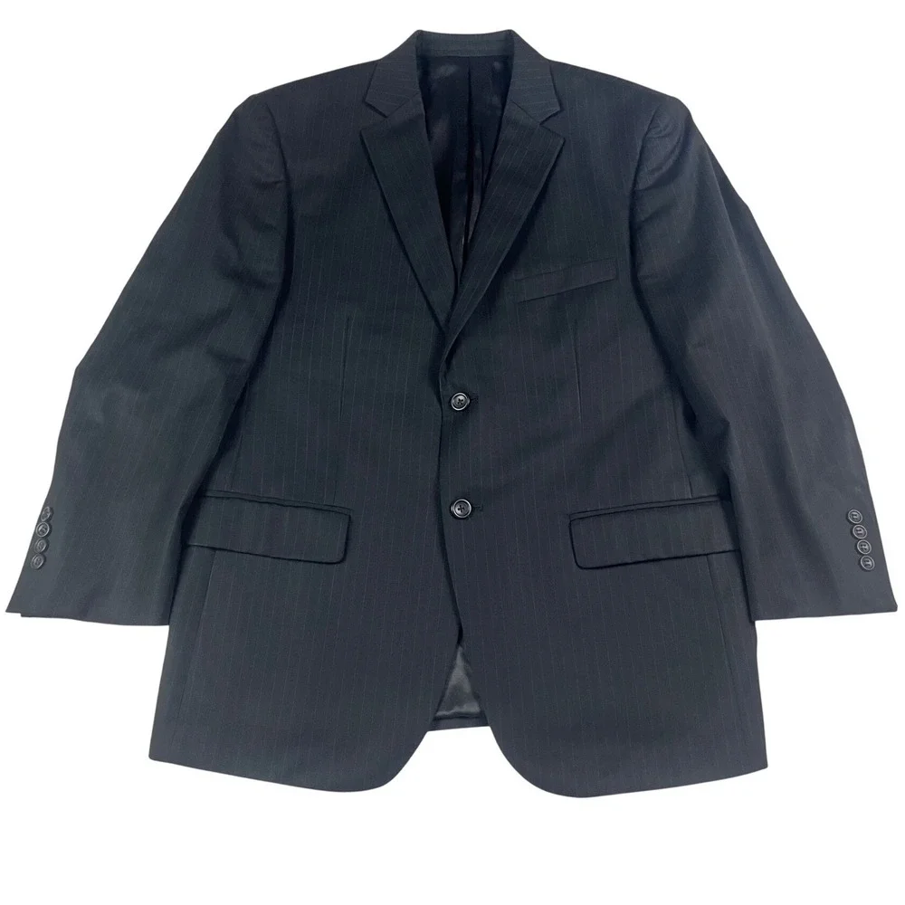 Pronto Uomo Mens 42 Short 100% Wool Pinstripe‎ Two Button Blazer Jacket Black